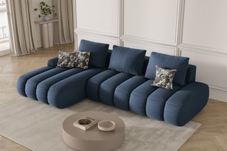Canapé d'angle gauche convertible Simona - Bleu marine - 4 places - En polyester