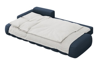 Canapé d'angle gauche convertible Simona - Bleu marine - 4 places - En polyester