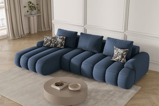 Canapé d'angle gauche convertible Simona - Bleu - 3 places - En polyester