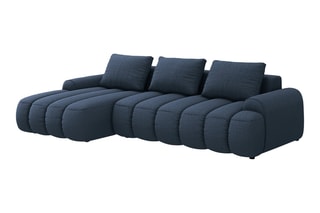 Canapé d'angle gauche convertible Simona - Bleu - 3 places - En polyester
