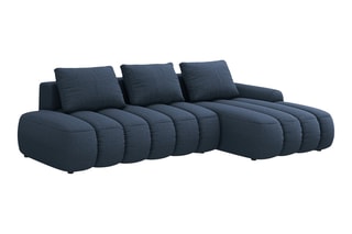 Canapé d'angle droit convertible Simona - Bleu marine - 4 places - En polyester