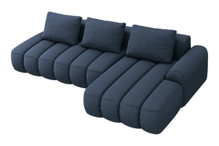 Canapé d'angle droit convertible Simona - Bleu marine - 4 places - En polyester