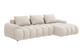 Canapé d'angle droit convertible Simona - Beige - 3 places - En polyester