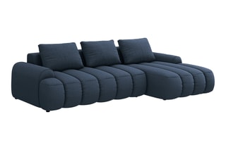 Canapé d'angle droit convertible Simona - Bleu marine - 3 places - En polyester