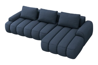 Canapé d'angle droit convertible Simona - Bleu marine - 3 places - En polyester