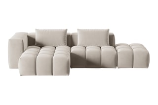 Canapé d'angle gauche modulaire Lorella - Beige clair - 4 places - Revêtement en velours