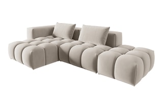 Canapé d'angle gauche modulaire Lorella - Beige clair - 4 places - Revêtement en velours
