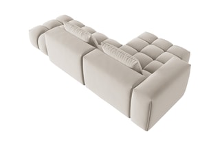 Canapé d'angle gauche modulaire Lorella - Beige clair - 4 places - Revêtement en velours