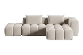 Canapé d'angle droit modulaire Lorella - Beige clair - 4 places - Revêtement en velours