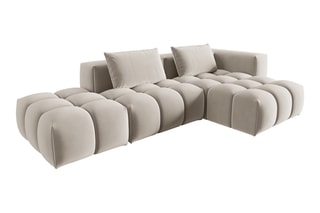 Canapé d'angle droit modulaire Lorella - Beige clair - 4 places - Revêtement en velours