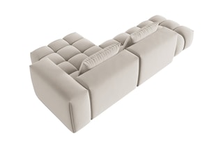 Canapé d'angle droit modulaire Lorella - Beige clair - 4 places - Revêtement en velours