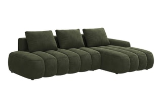 Canapé d'angle droit convertible Simona - Kaki - 4 places - Toucher velours