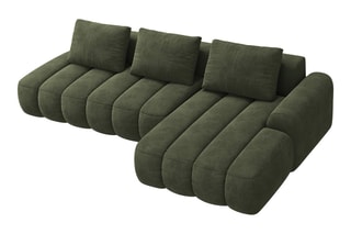 Canapé d'angle droit convertible Simona - Kaki - 4 places - Toucher velours