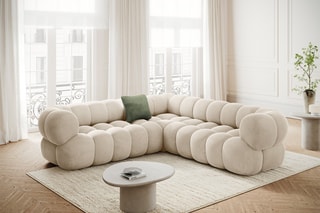 Canapé d'angle modulaire Maurice - Beige clair - 5 places - Toucher velours
