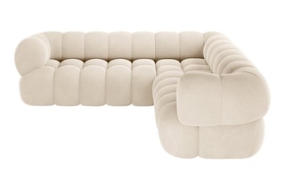 Canapé d'angle modulaire Maurice - Beige clair - 5 places - Toucher velours