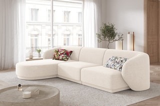 Canapé d'angle gauche modulaire Lionel - Beige clair - 4 places - Toucher tissu chenille