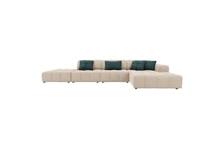 Canapé d'angle droit Luc - Beige - 5 places - Toucher velours