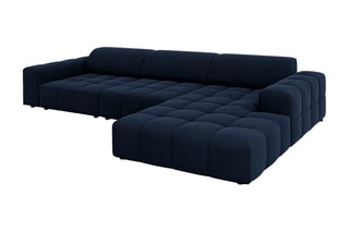 Canapé d'angle droit Luc - Bleu foncé - 4 places - Toucher velours