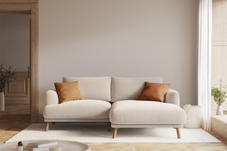 Canapé d’angle droit Margot - Beige - 3 places - En tissu velours