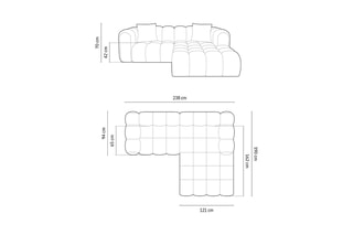 Canapé d’angle droit modulable Elise - Vert foncé - 3 places - En tissu velours