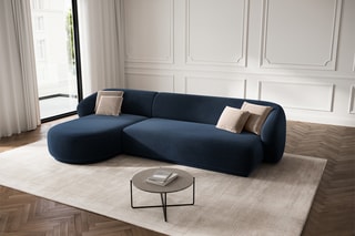 Canapé d'angle gauche Louis - Bleu roi - 4 places - En tissu velours