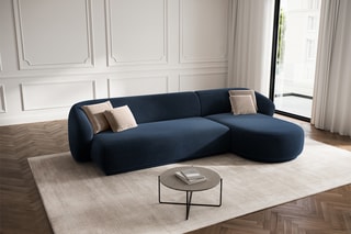 Canapé d'angle droit Louis - Bleu roi - 4 places - En tissu velours