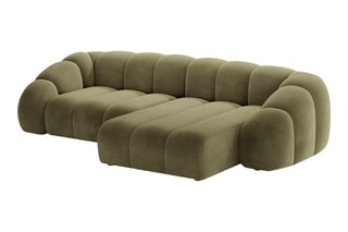 Canapé d’angle droit Lyna - Vert - 4 places - En tissu velours