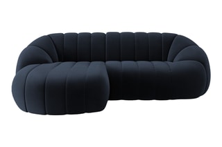 Canapé d’angle gauche modulable Remy - Bleu foncé - 3 places - Toucher velours