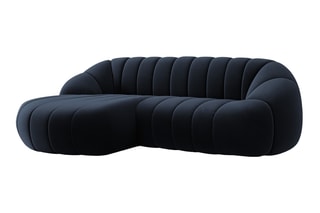 Canapé d’angle gauche modulable Remy - Bleu foncé - 3 places - Toucher velours