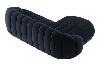 Canapé d’angle gauche modulable Remy - Bleu foncé - 3 places - Toucher velours