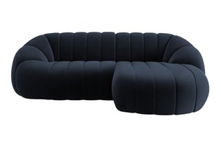 Canapé d’angle droit modulable Remy - Bleu foncé - 3 places - Toucher velours