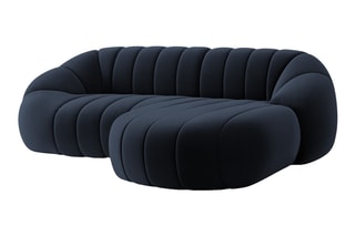 Canapé d’angle droit modulable Remy - Bleu foncé - 3 places - Toucher velours