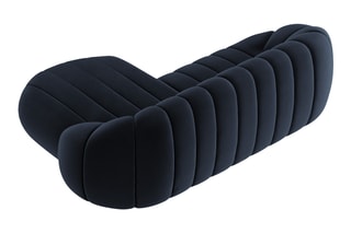 Canapé d’angle droit modulable Remy - Bleu foncé - 3 places - Toucher velours