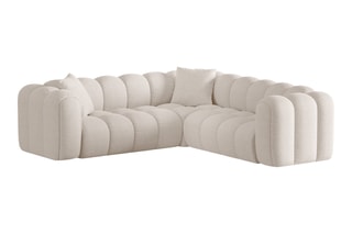 Canapé d'angle symétrique modulable Elise - Beige - 5 places - En tissu chenille