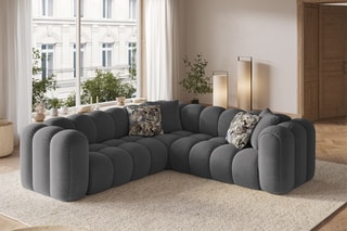 Canapé d'angle symétrique modulable Elise - Gris foncé - 5 places - En tissu velours