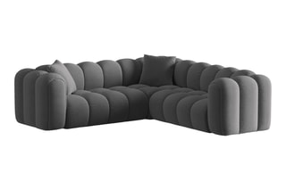 Canapé d'angle symétrique modulable Elise - Gris foncé - 5 places - En tissu velours