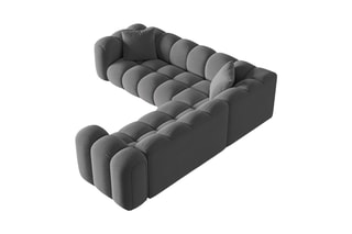 Canapé d'angle symétrique modulable Elise - Gris foncé - 5 places - En tissu velours