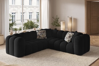Canapé d'angle symétrique modulable Elise - Noir - 5 places - En tissu velours