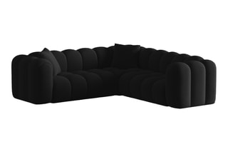 Canapé d'angle symétrique modulable Elise - Noir - 5 places - En tissu velours