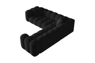 Canapé d'angle symétrique modulable Elise - Noir - 5 places - En tissu velours