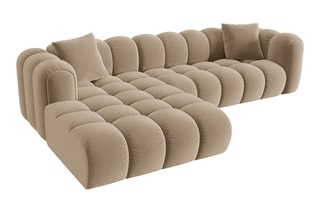 Canapé d'angle gauche modulable Elise - Beige - 4 places - En tissu velours