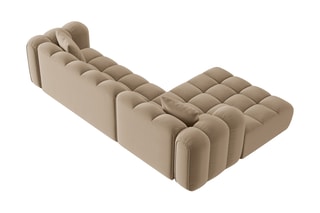 Canapé d'angle gauche modulable Elise - Beige - 4 places - En tissu velours