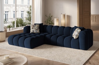 Canapé d'angle gauche modulable Elise - Bleu roi - 4 places - En tissu velours