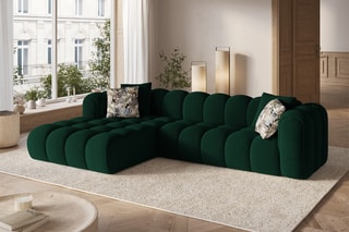Canapé d'angle gauche modulable Elise - Vert foncé - 4 places - En tissu velours