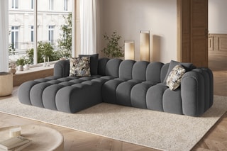 Canapé d'angle gauche modulable Elise - Gris foncé - 4 places - En tissu velours