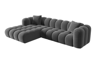 Canapé d'angle gauche modulable Elise - Gris foncé - 4 places - En tissu velours
