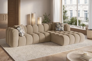 Canapé d’angle droit modulable Elise - Beige - 4 places - En tissu velours