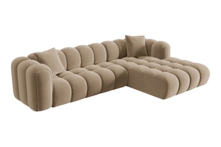 Canapé d’angle droit modulable Elise - Beige - 4 places - En tissu velours