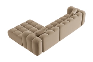 Canapé d’angle droit modulable Elise - Beige - 4 places - En tissu velours
