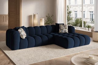 Canapé d’angle droit modulable Elise - Bleu roi - 4 places - En tissu velours